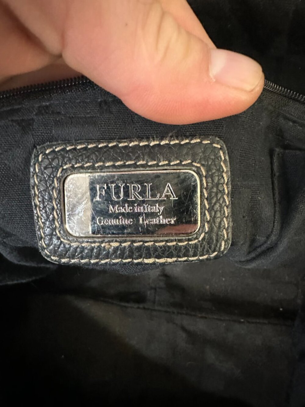 Furla Black Pebbled Leather Dome Satchel Bowling Bag Made in Italy - Picture 7 of 8